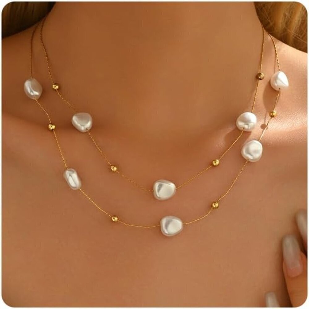 🆕 Women Gold Bow Pearl Choker Necklace Dainty Fruit Charms Cherry Cuban Jewelry